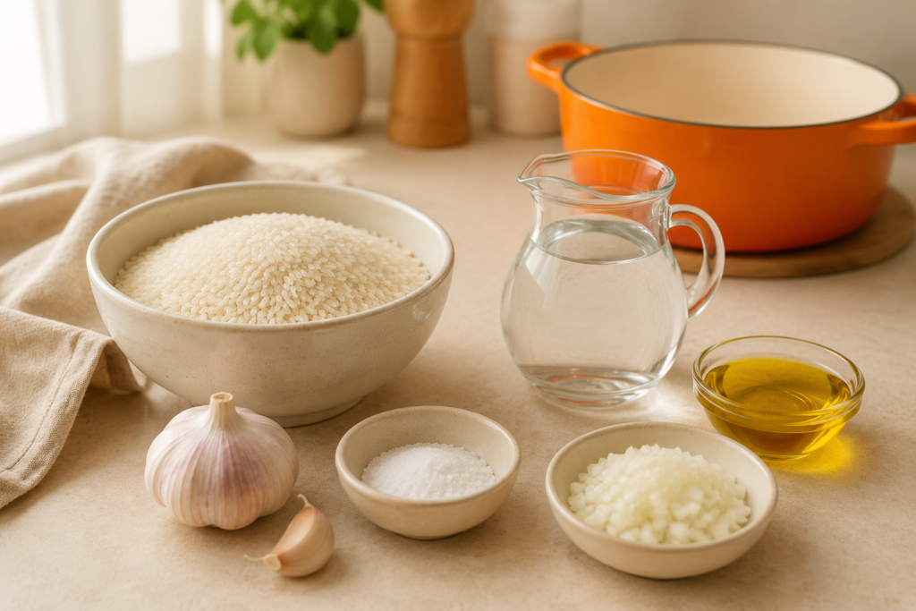 Ingredientes para fazer arroz soltinho